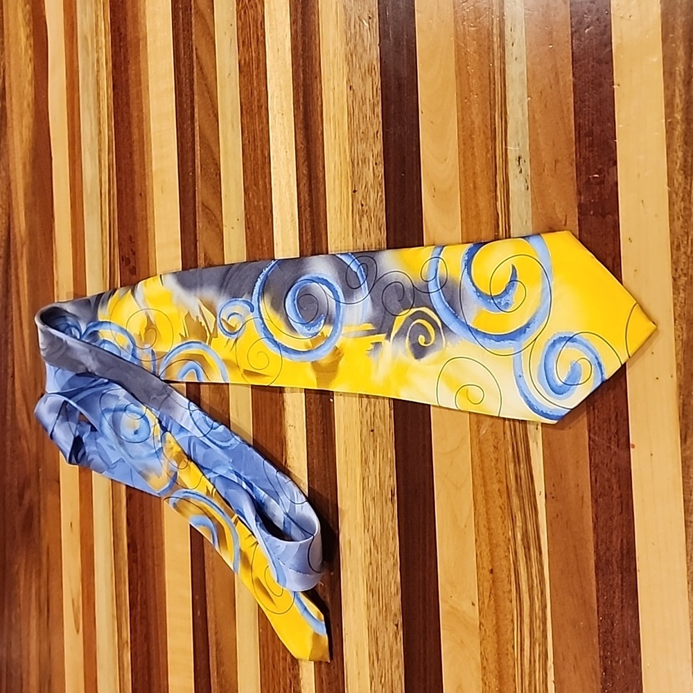 Yellow blue and grey vibrant tie